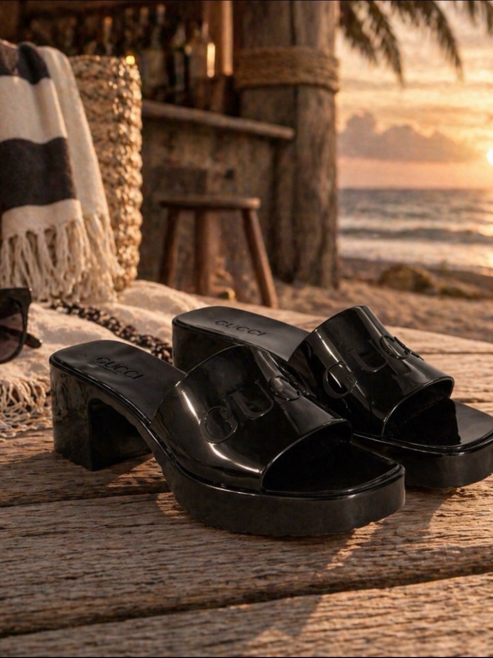 Authentic Gucci Black Embossed Patent/Rubber Platform Slide Mules IT 38 COA - Picture 14 of 14